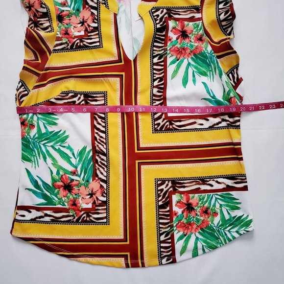 7th Avenue New York & Co. Tulip Yellow Split-Neck Flutter Sleeve Blouse Medium - Picture 11 of 12